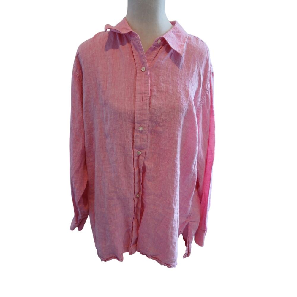 Lands end‎ button up pink Linen shirt size 22W